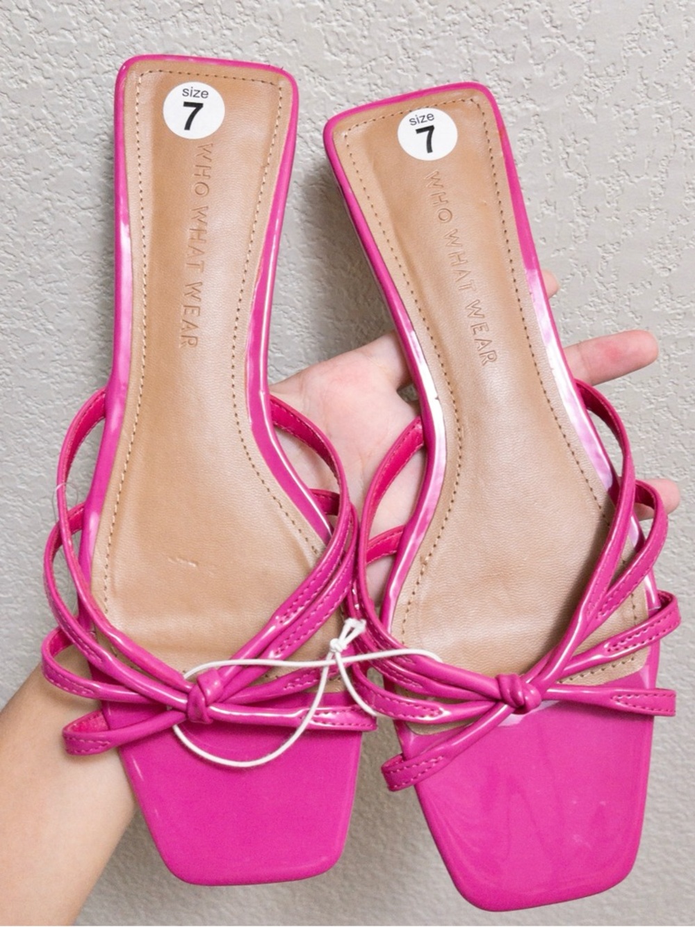NEW WHO WHAT WEAR Erika Faux Leather 7 Pink Strappy Square Toe Slide Sandal
